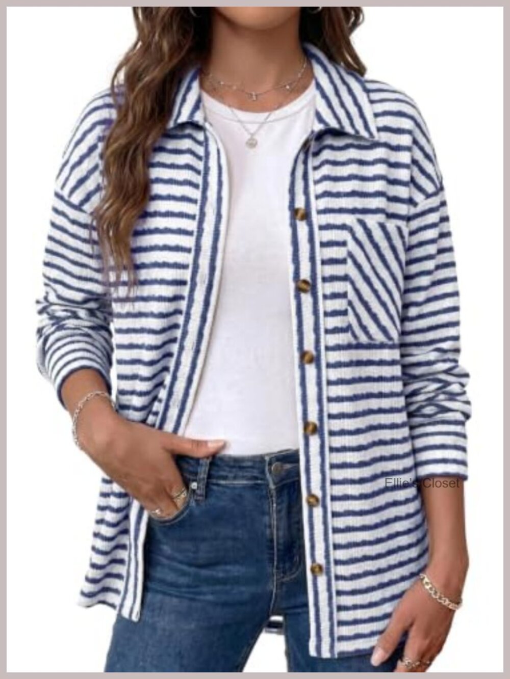 Striped Long Sleeve Shacket Jacket Women Casual Button Down Lightweight Fall